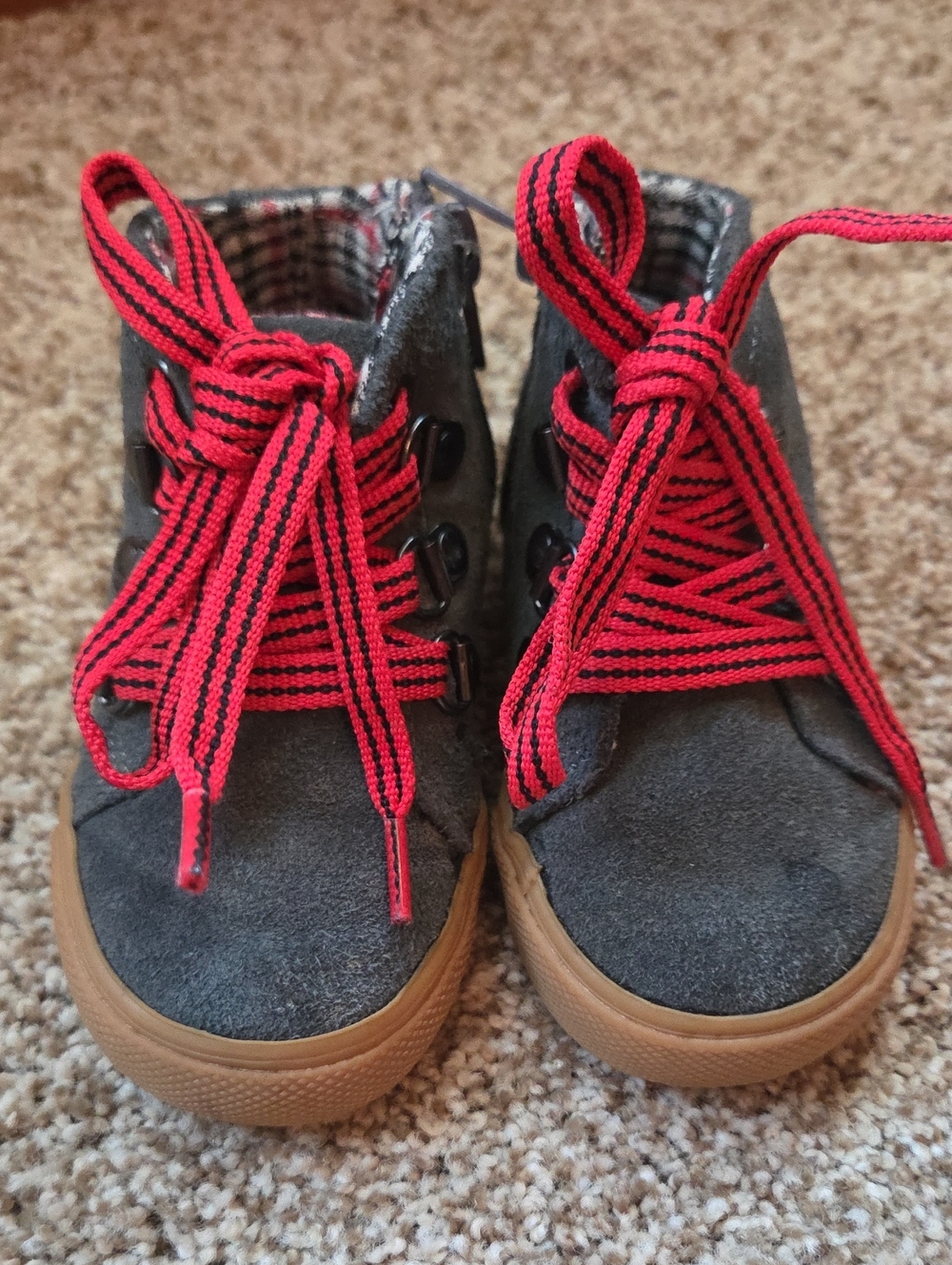 Toodler Cherokee Gray Suede Shoes with Red Laces